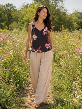 Elegant Strap sleeves Blouse Plum color with pink rose bold floral